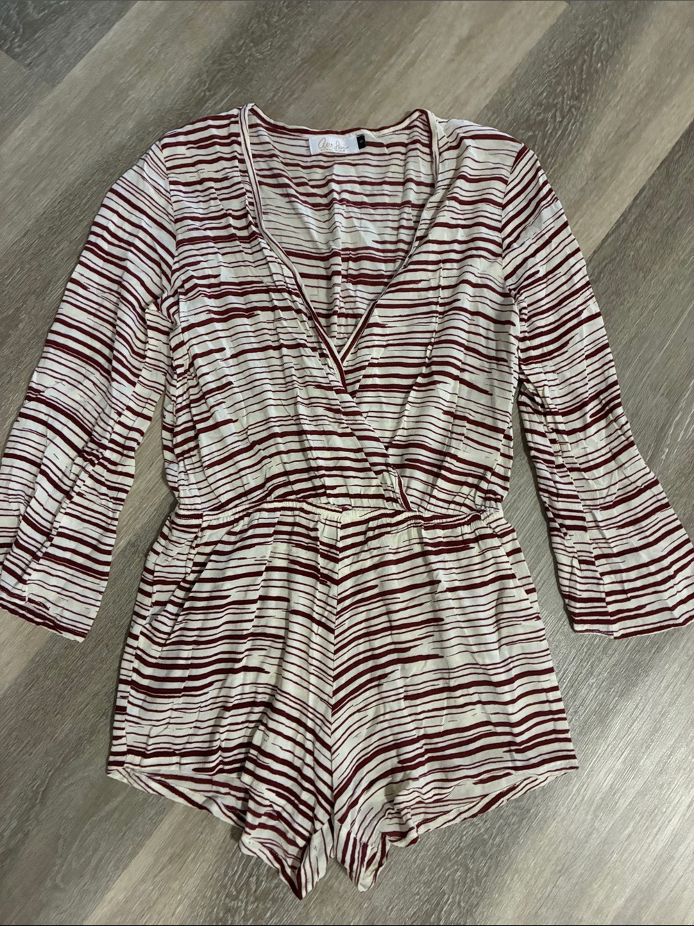 Ava Sky (Fighting Eel)  V-Neck Romper in Cream and Burgundy